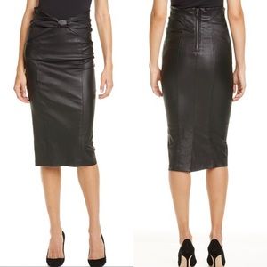 Veronica Beard Black Carlyn Leather Midi Skirt